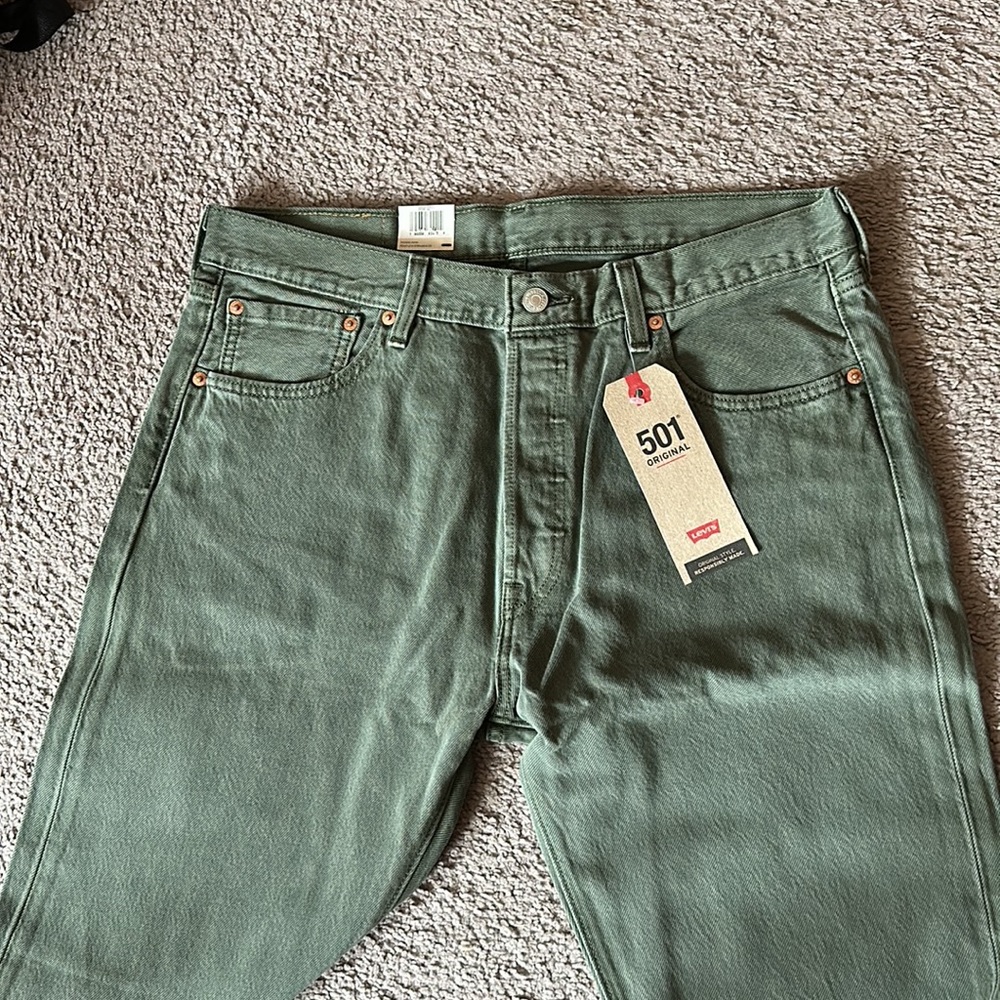 Levis Mens 501 Original Green Jeans